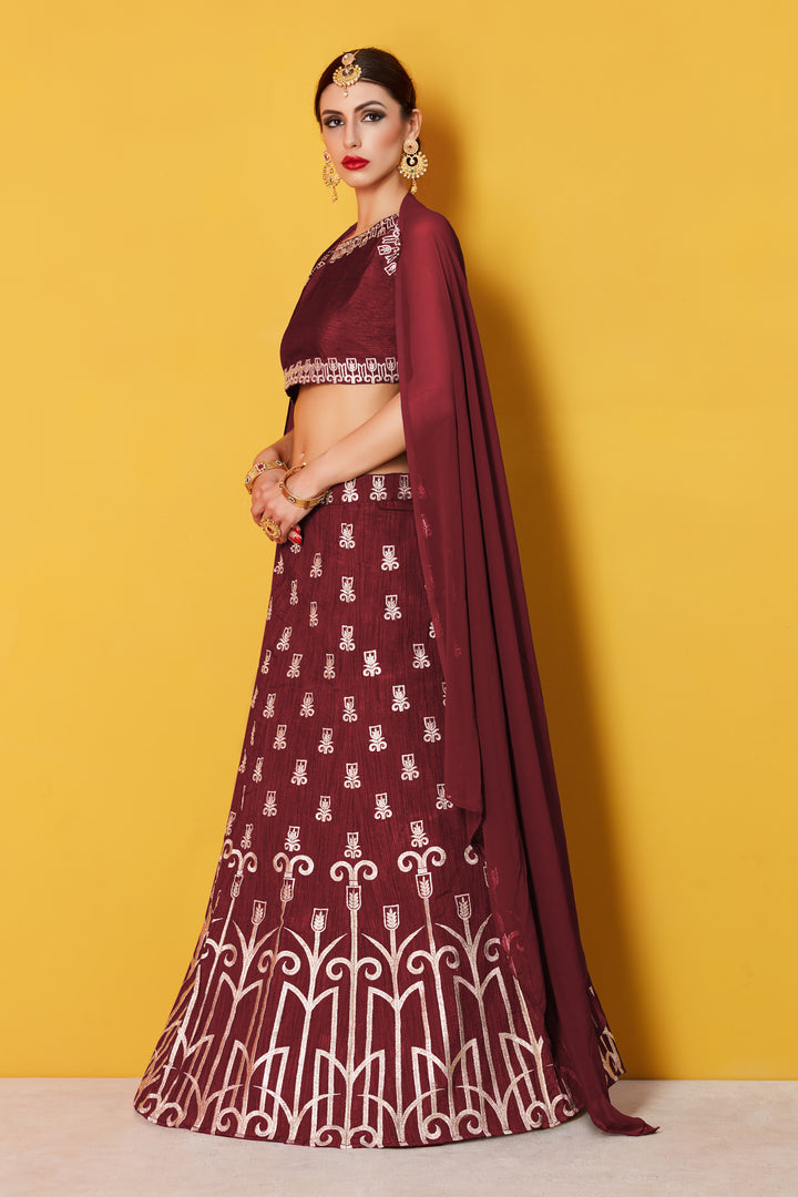 Elegant Art Silk Lehenga Choli | Embroidered Blouse with Plain Chanderi Dupatta