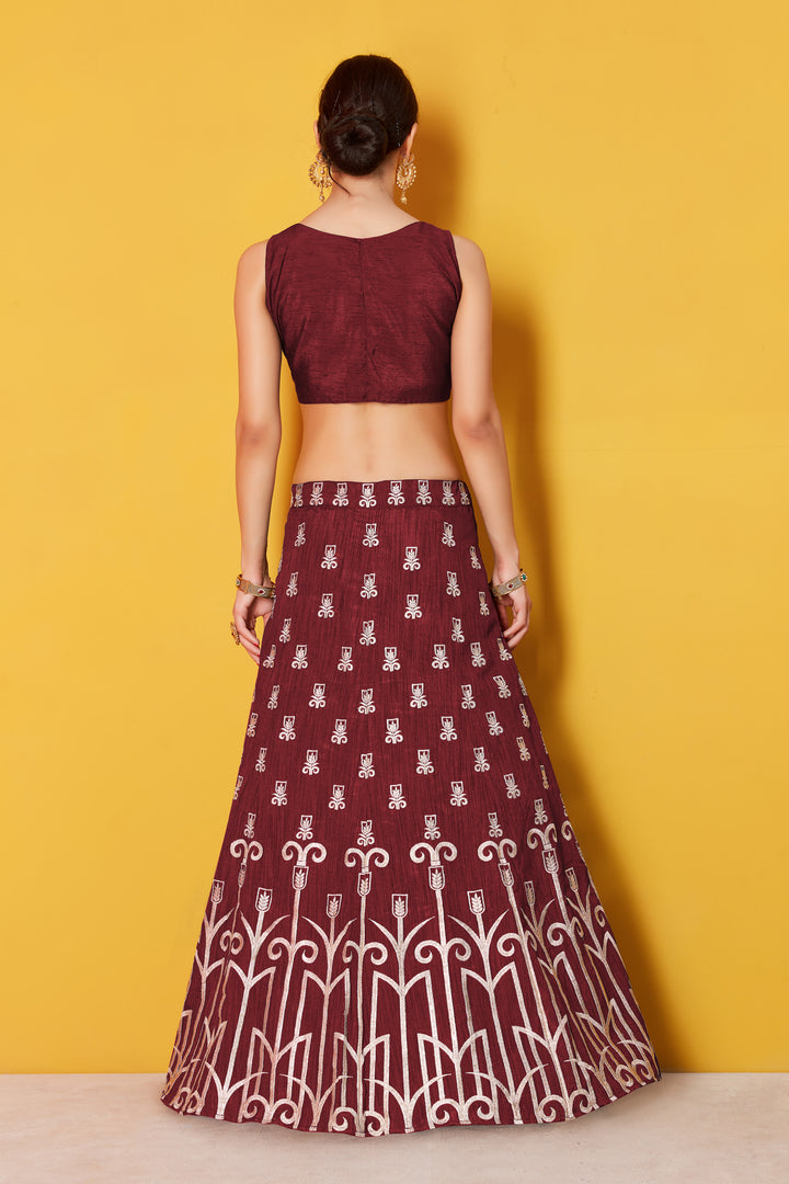 Art Silk Lehenga with Embroidered Blouse and Georgette Dupatta