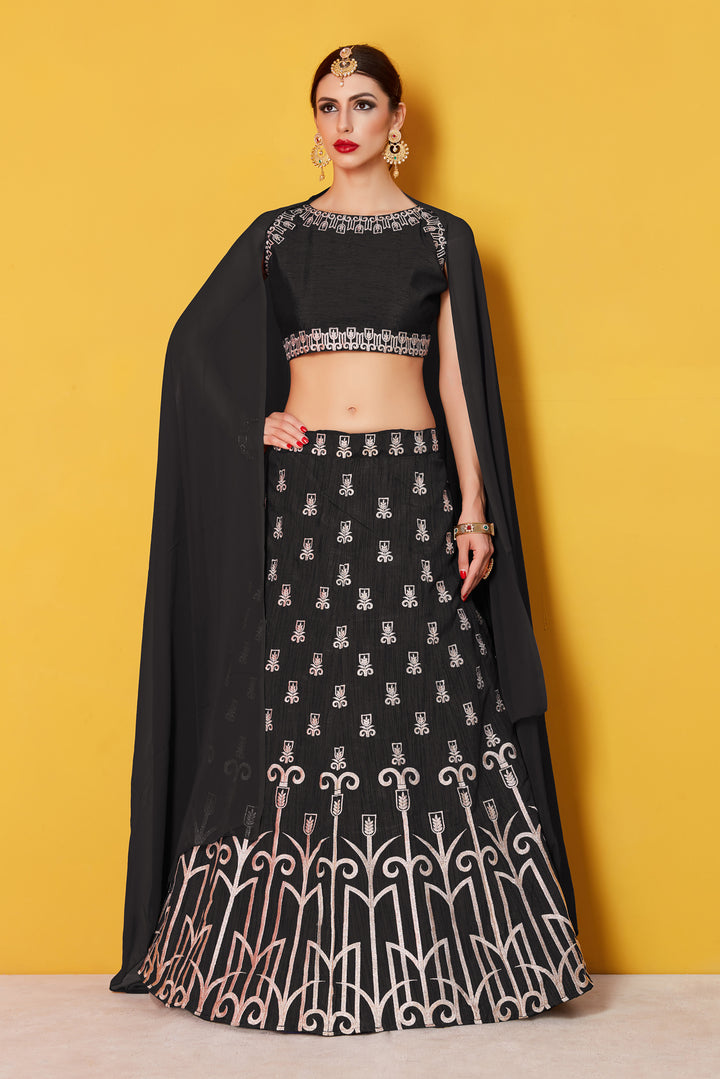 Elegant Art Silk Lehenga Choli | Embroidered Blouse with Plain Chanderi Dupatta