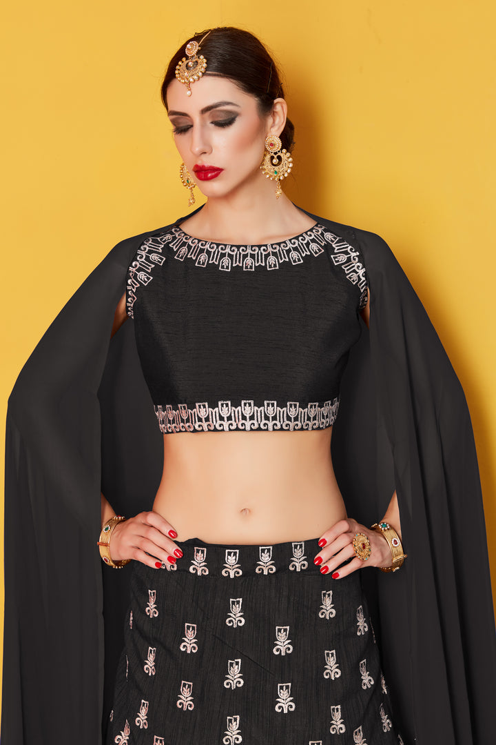 Art Silk Lehenga with Embroidered Blouse and Georgette Dupatta