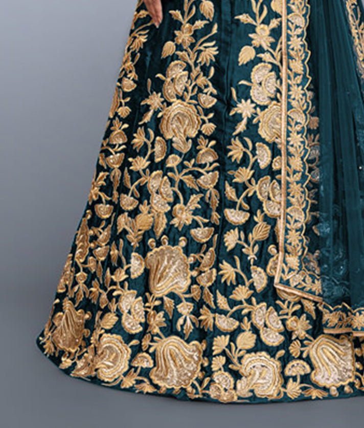 Elegant Velvet Lehenga Set | Heavy Dori Work with Matching Blouse