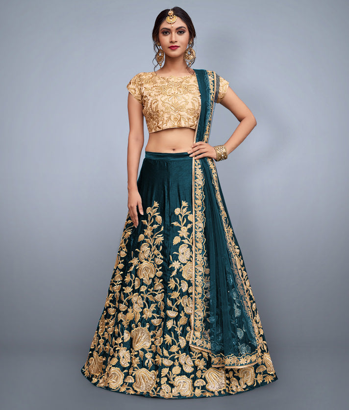 Velvet Lehenga Choli Set with Heavy Dori Work and Net Dupatta