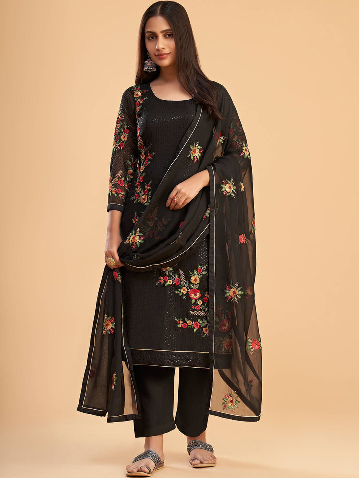 Fabulous Black Sequins Embroidered Georgette Salwar Suit