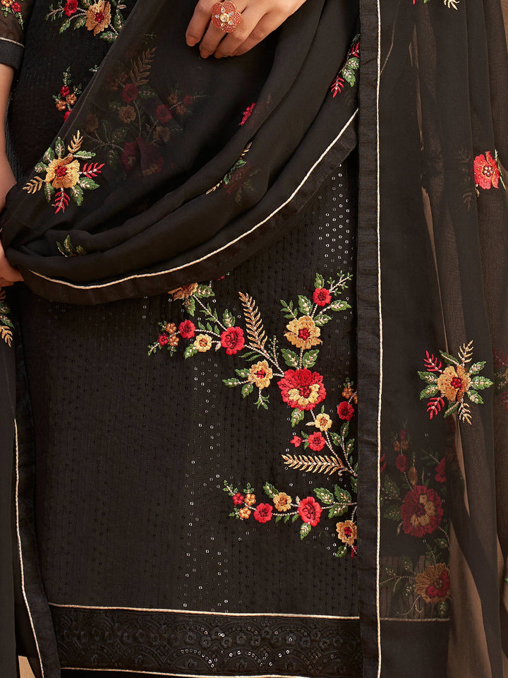 Fabulous Black Sequins Embroidered Georgette Salwar Suit