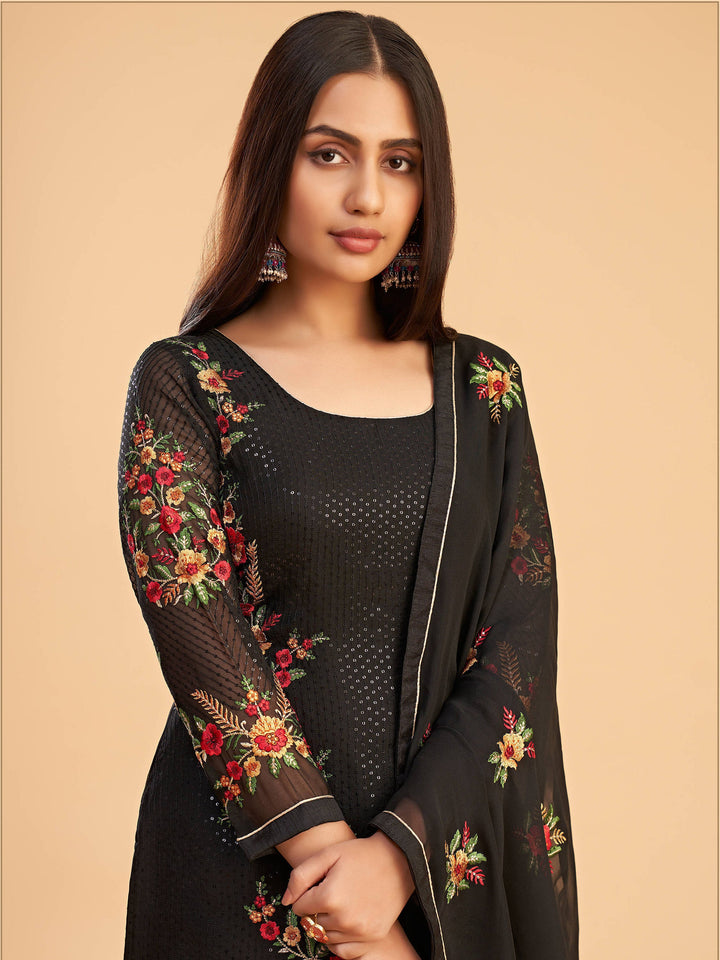 Fabulous Black Sequins Embroidered Georgette Salwar Suit