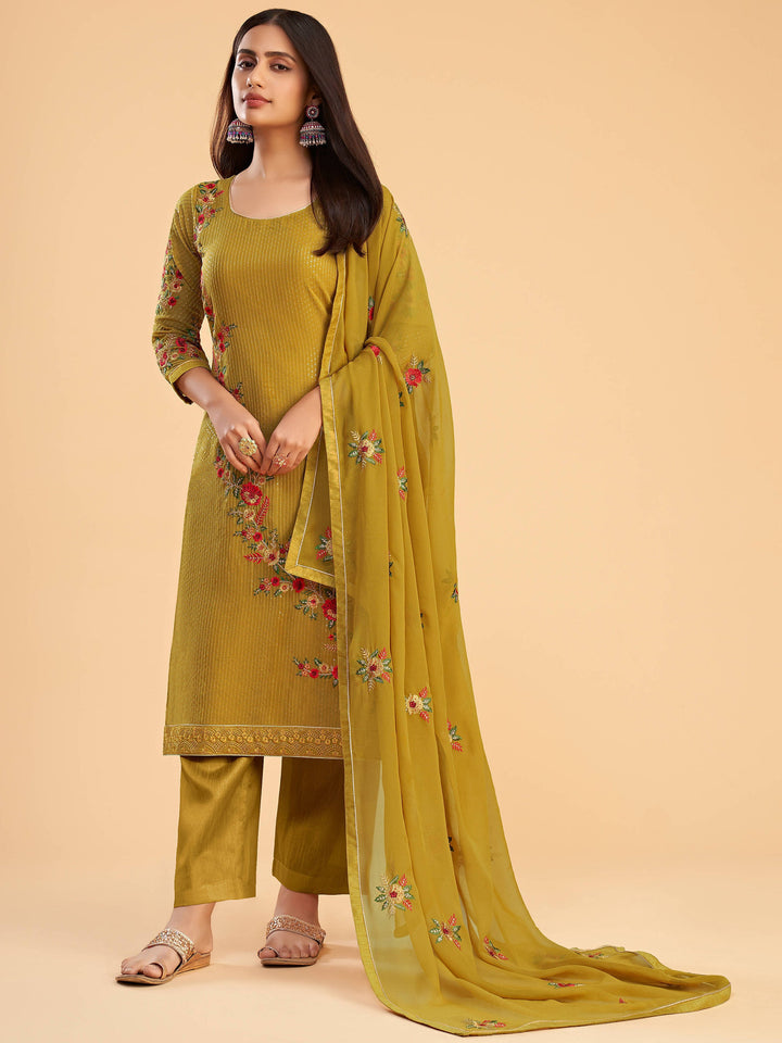 Lovely Yellow Zari Embroidered Georgette Salwar Suit