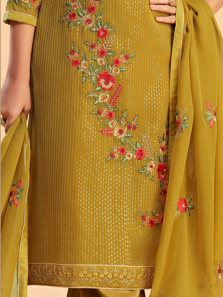 Lovely Yellow Zari Embroidered Georgette Salwar Suit