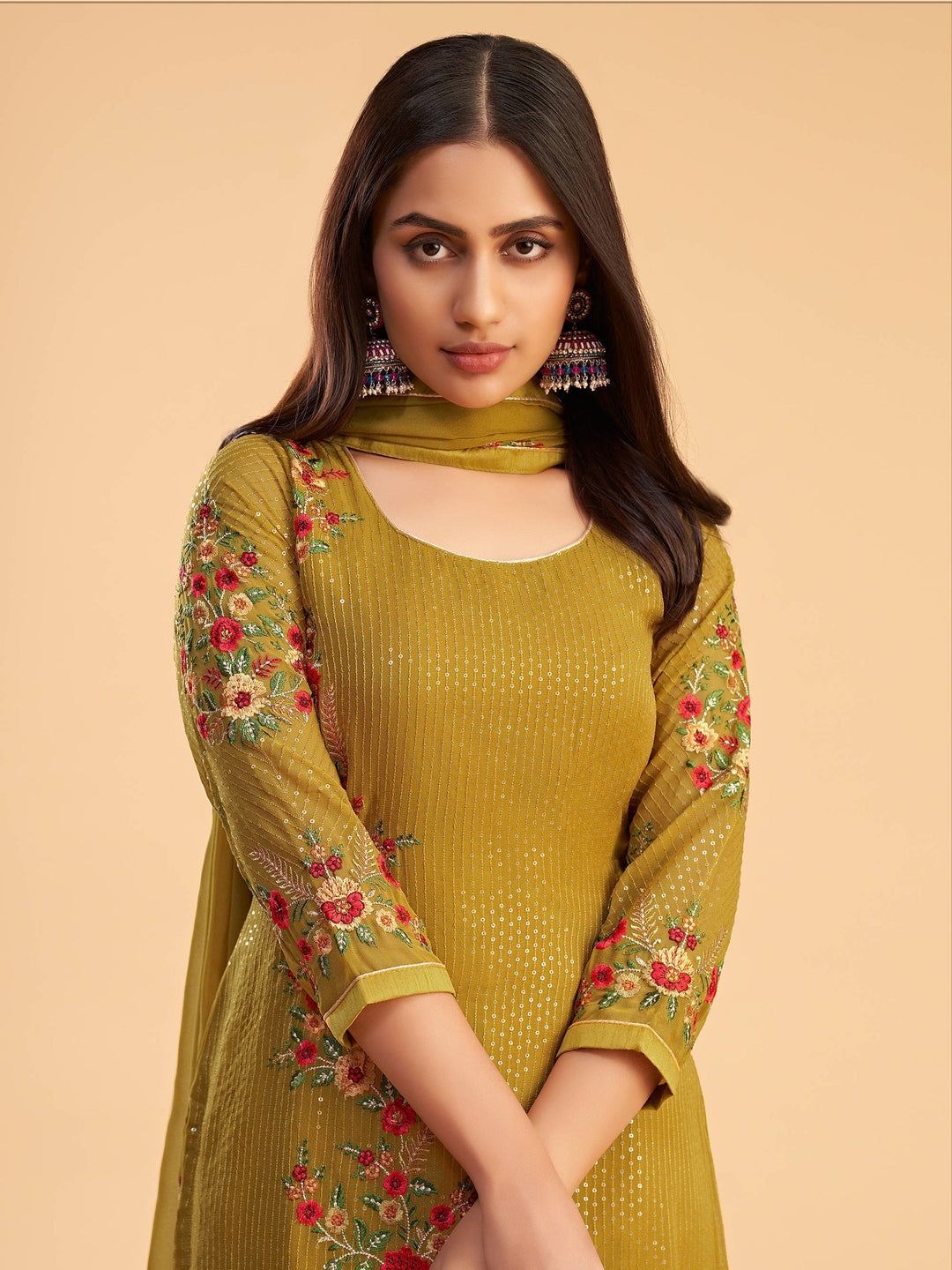 Lovely Yellow Zari Embroidered Georgette Salwar Suit