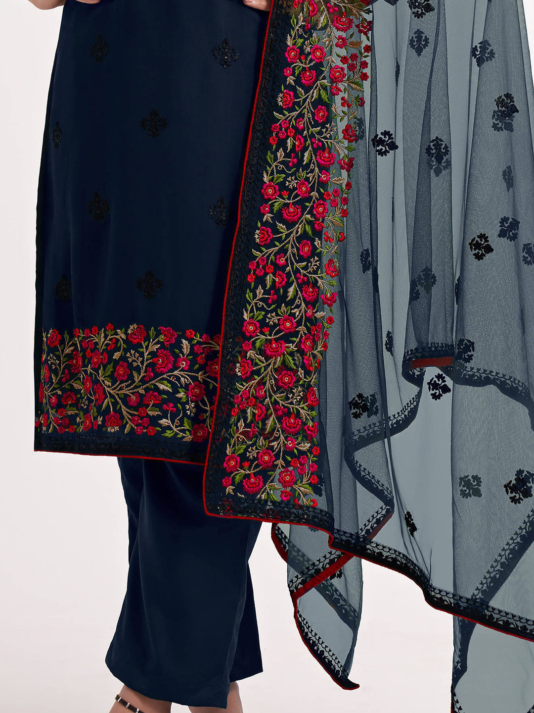 Majestic Navy Blue Thread Embroidered Georgette Salwar Suit