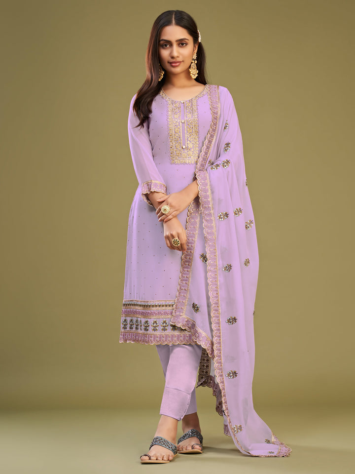 Lavish Lavender Multi-Thread Work Georgette Events Wear Salwar Kameez