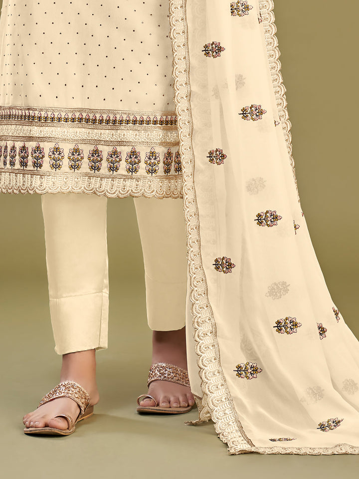 Pretty Beige Multi-Thread Work Georgette Traditional Salwar Kameez