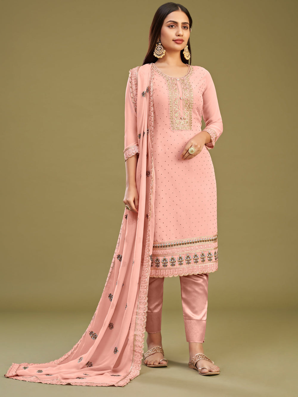 Sweet Baby Pink Multi-Thread Work Georgette Events Wear Salwar Kameez