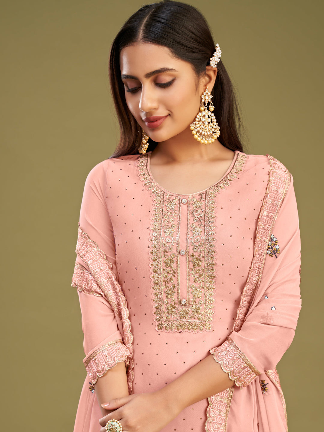 Sweet Baby Pink Multi-Thread Work Georgette Events Wear Salwar Kameez