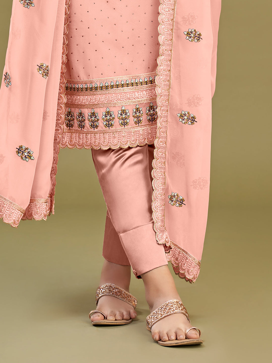 Sweet Baby Pink Multi-Thread Work Georgette Events Wear Salwar Kameez