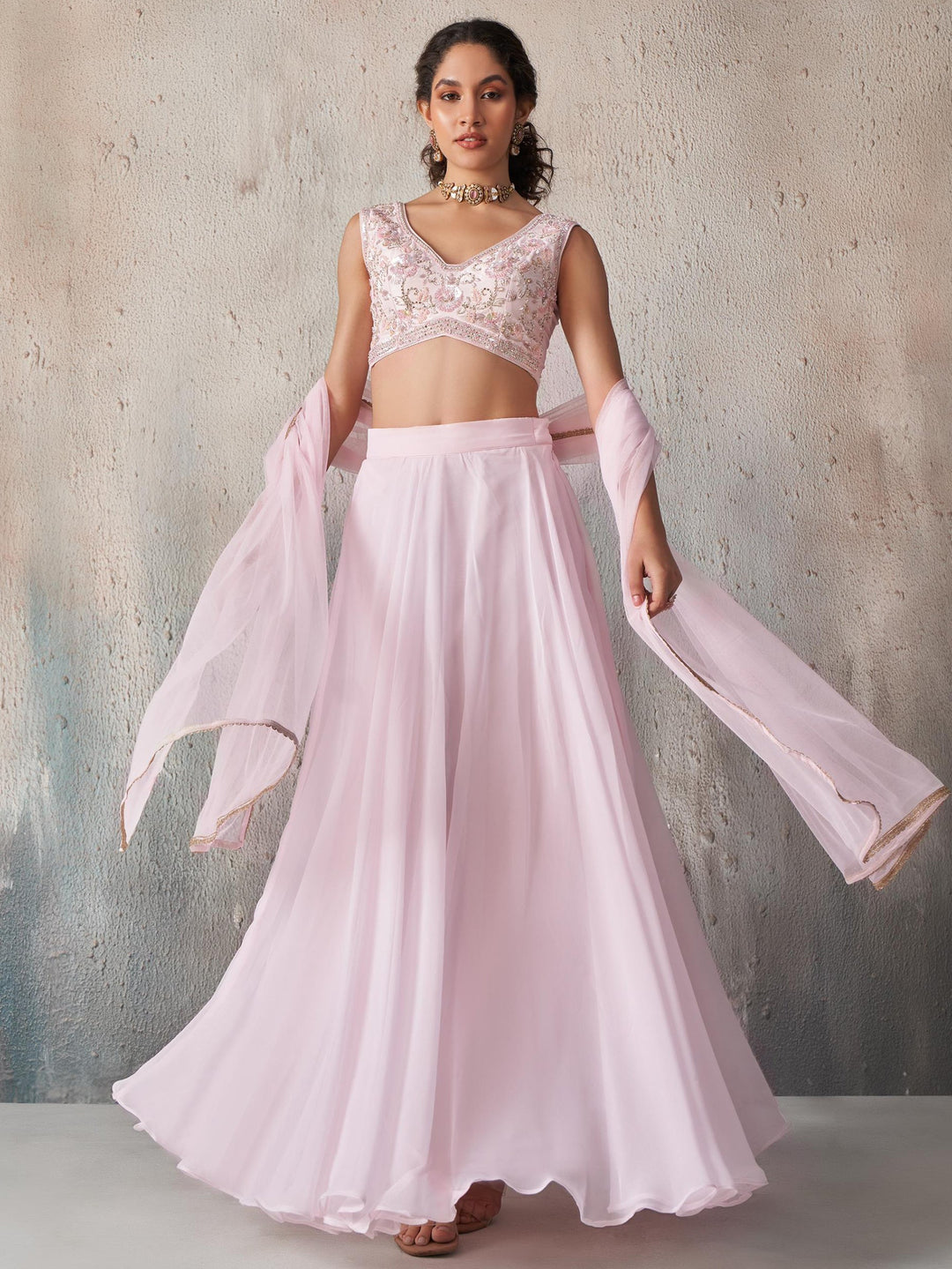 Elegant Pink Lehenga | Georgette Fabric with Khatli & Sequin Work