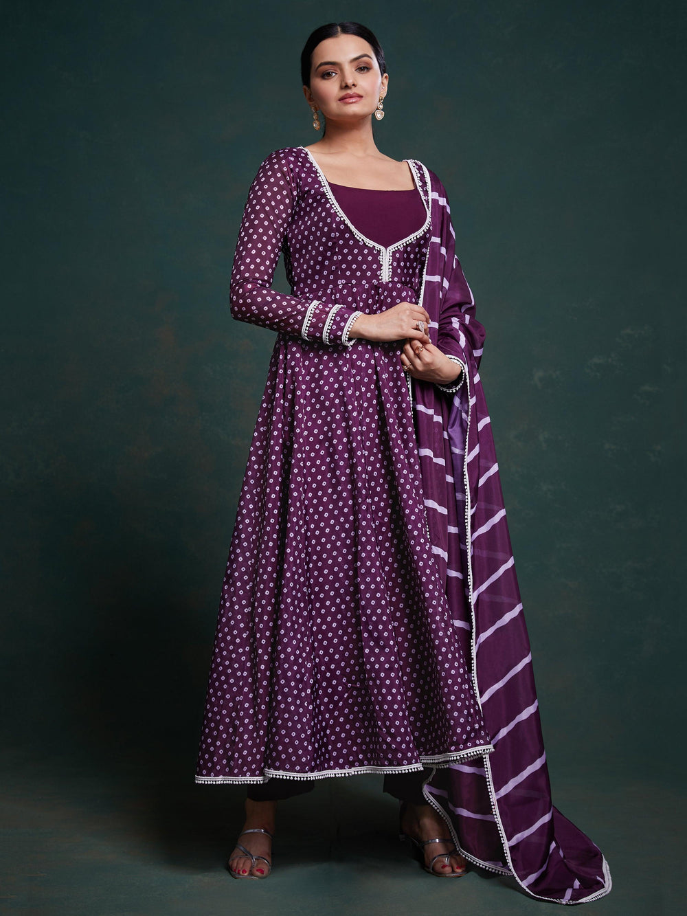 Fascinating Purple Printed Organza Festival Wear Salwar Suit