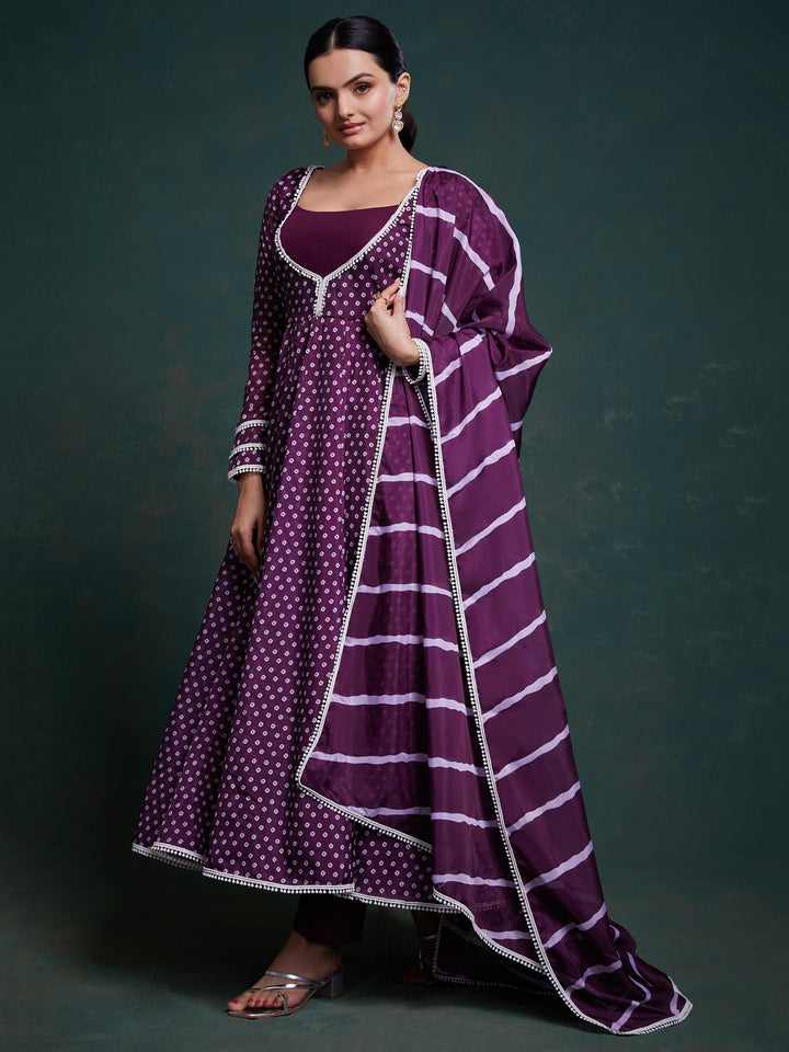 Fascinating Purple Printed Organza Festival Wear Salwar Suit