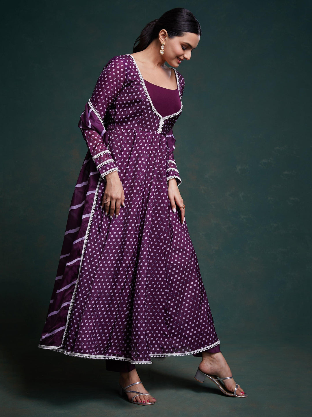 Fascinating Purple Printed Organza Festival Wear Salwar Suit