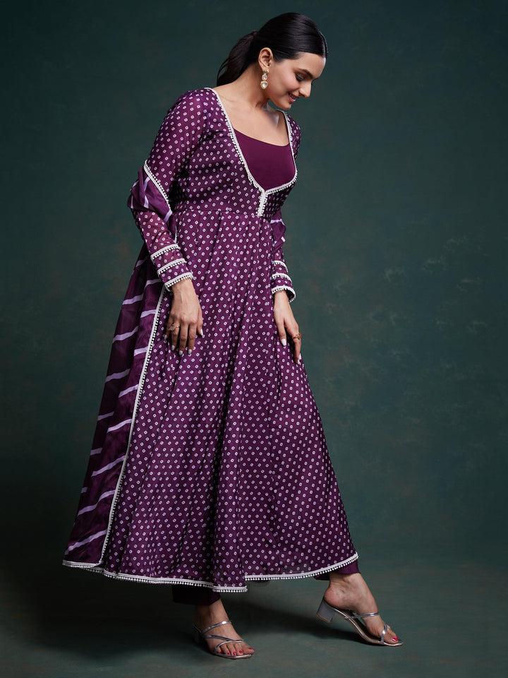 Fascinating Purple Printed Organza Festival Wear Salwar Suit