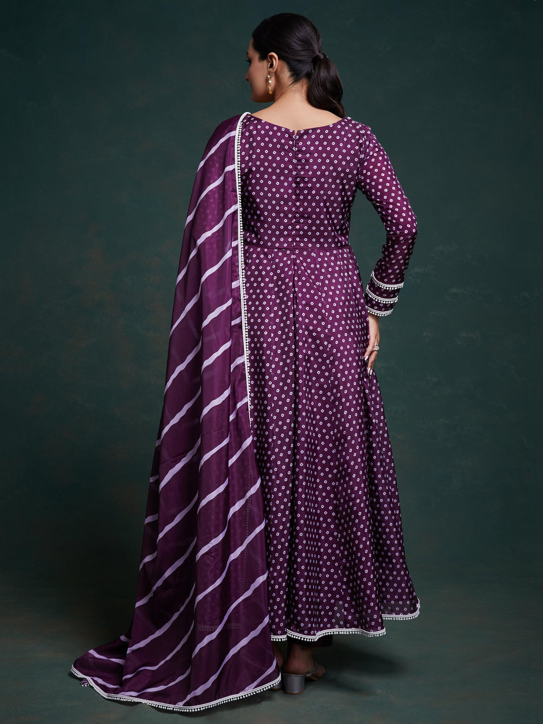 Fascinating Purple Printed Organza Festival Wear Salwar Suit