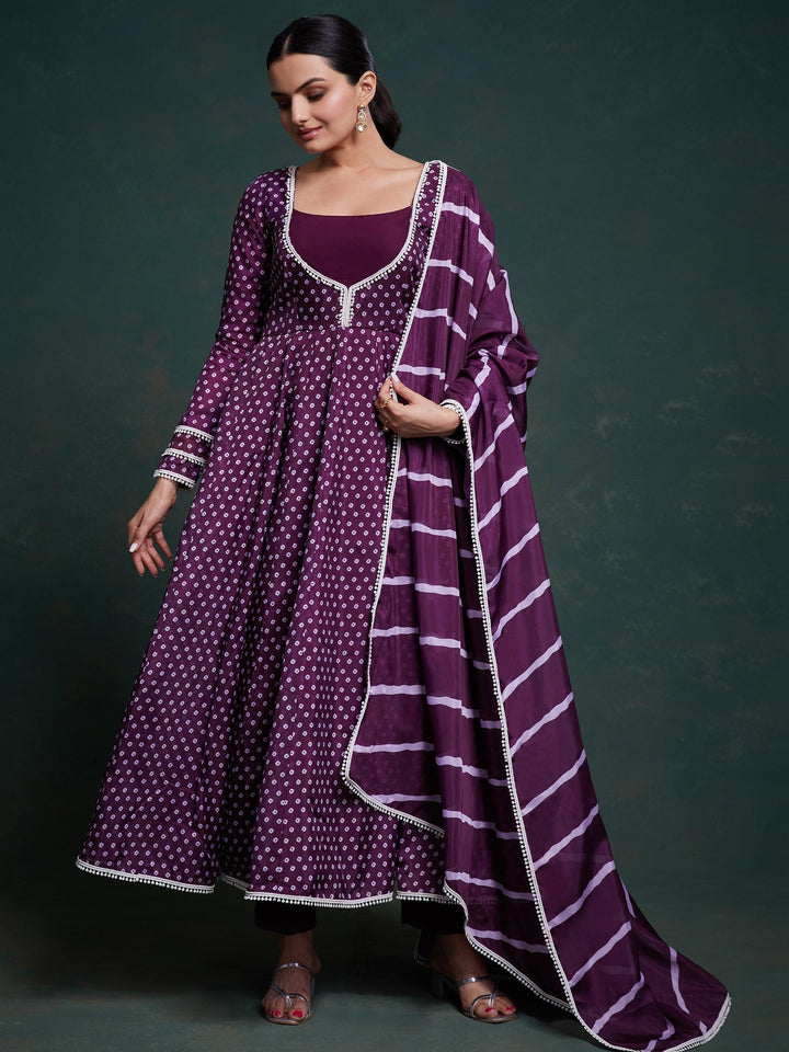 Fascinating Purple Printed Organza Festival Wear Salwar Suit