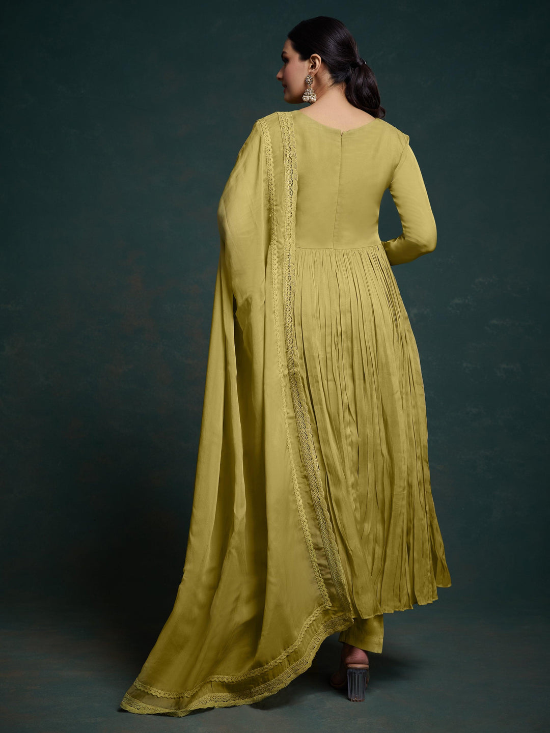 Adorable Olive Green Organza Traditional Salwar Suit With Dupatta