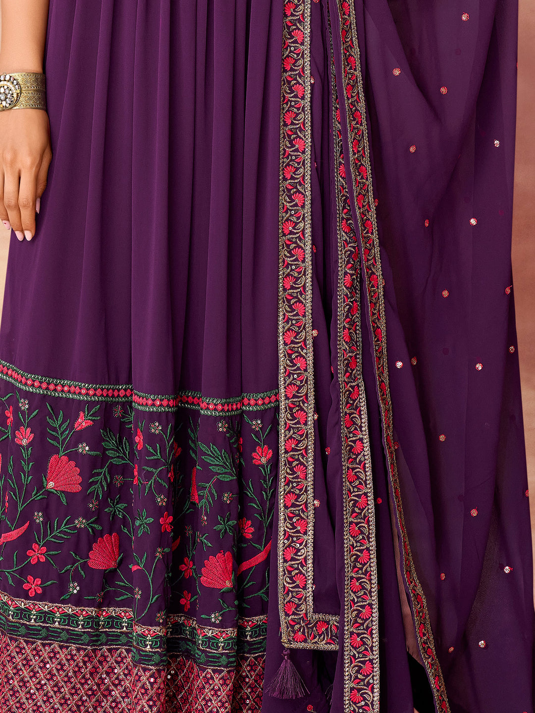 Incredible Purple Embroidered Georgette Festival Wear Palazzo Suit