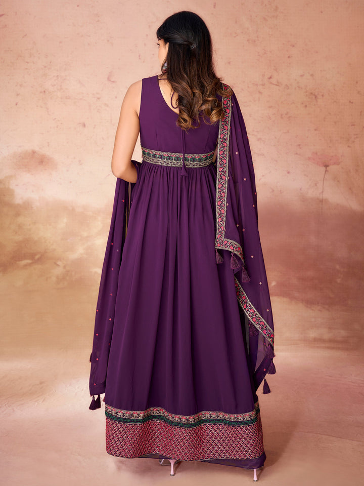 Incredible Purple Embroidered Georgette Festival Wear Palazzo Suit