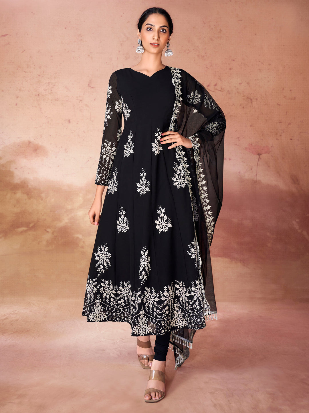 Fabulous Black Embroidered Georgette Event Wear Salwar Kameez