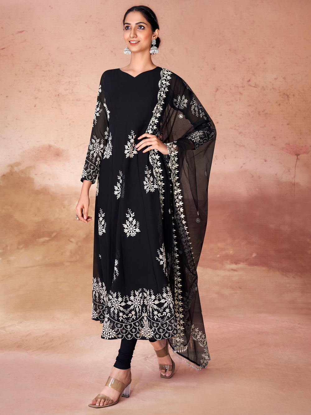 Fabulous Black Embroidered Georgette Event Wear Salwar Kameez