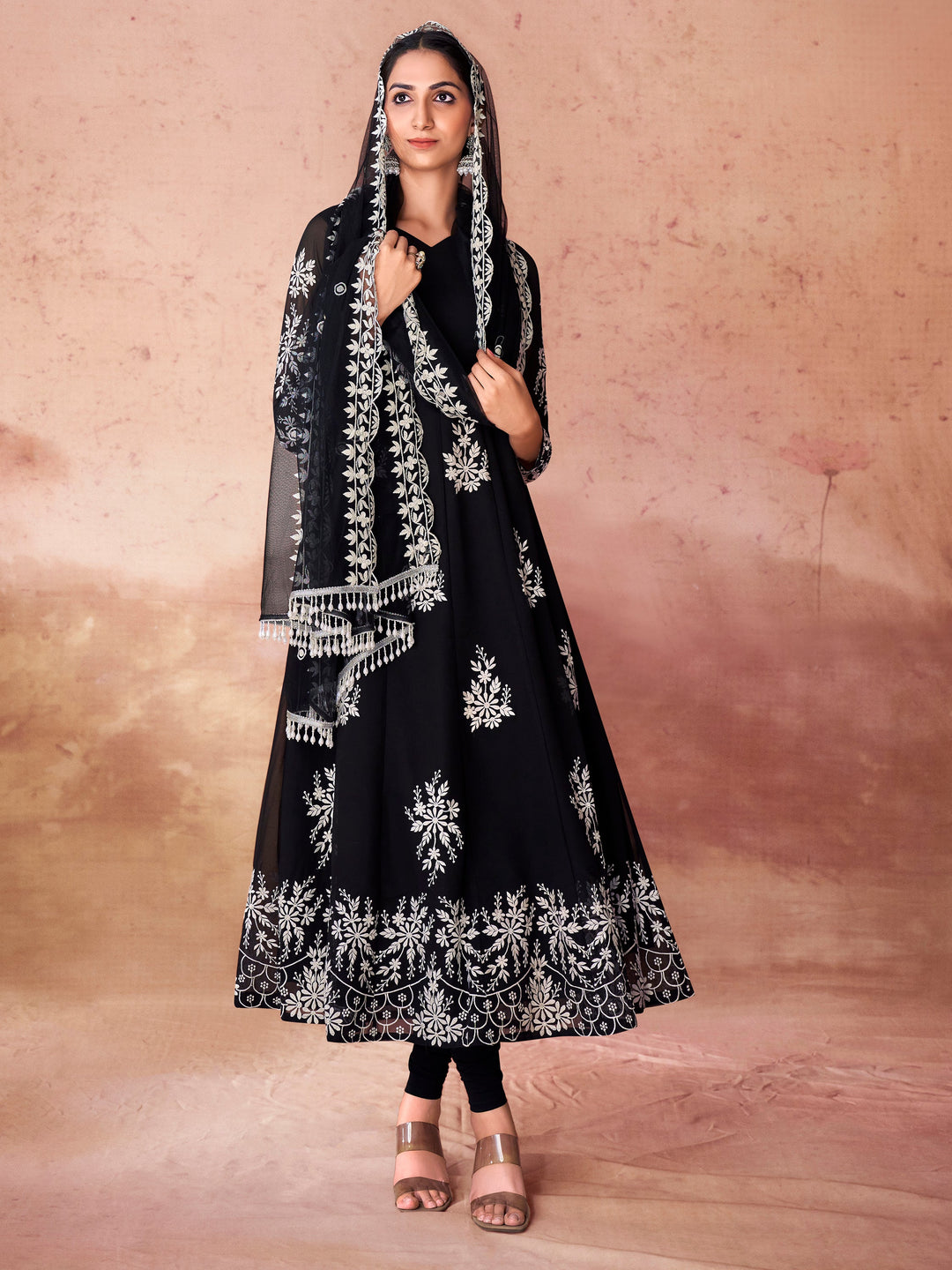 Fabulous Black Embroidered Georgette Event Wear Salwar Kameez