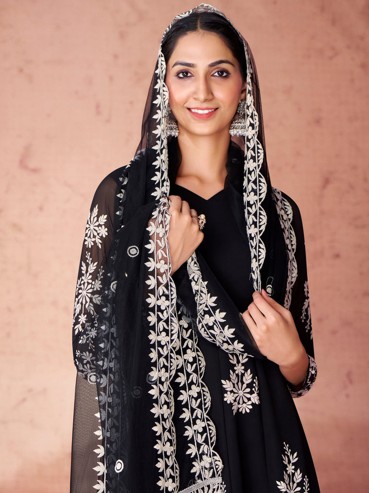 Fabulous Black Embroidered Georgette Event Wear Salwar Kameez