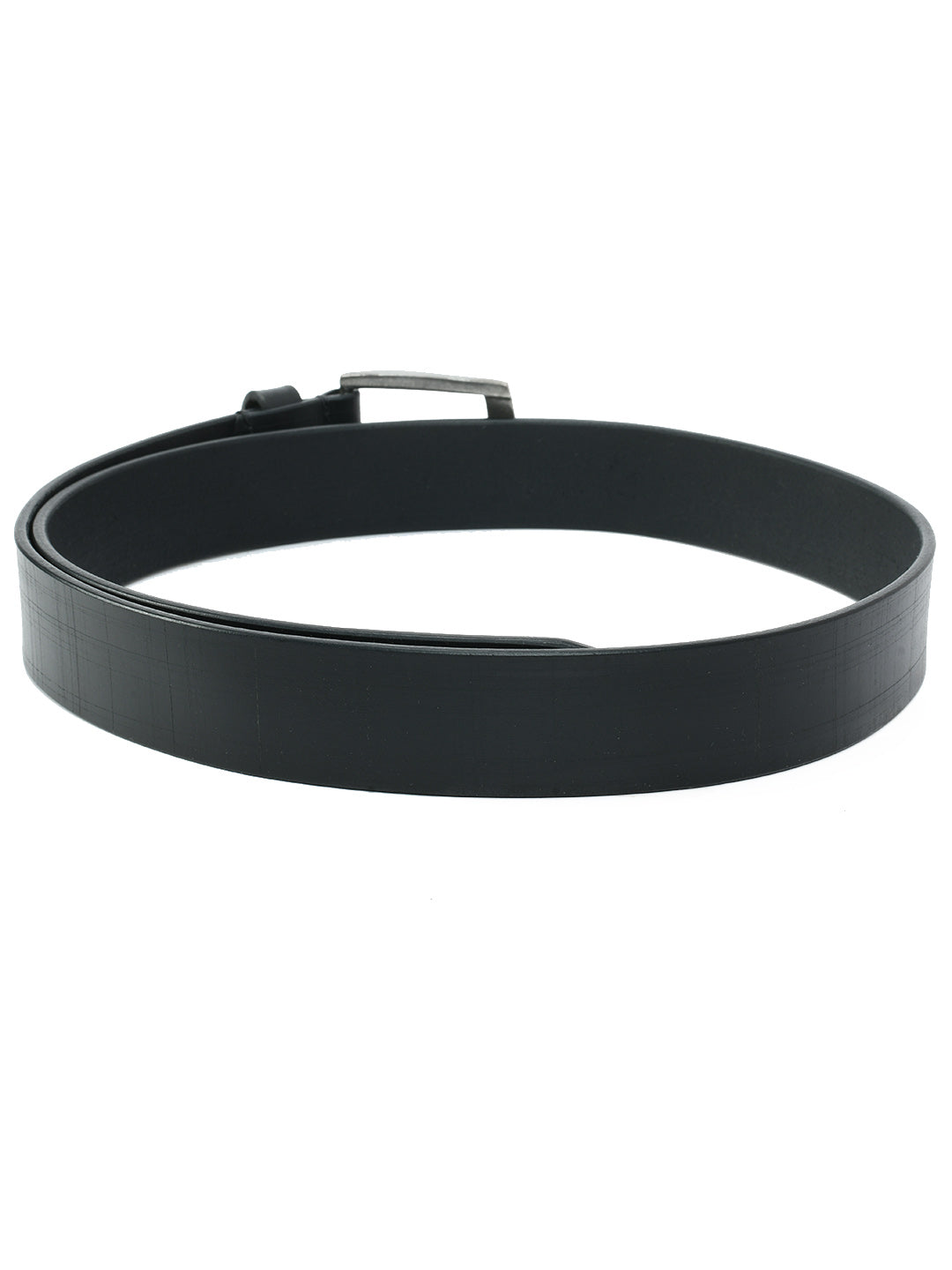 Black Patterned Leather Belt | Elegant Check Design with Silver Buckle