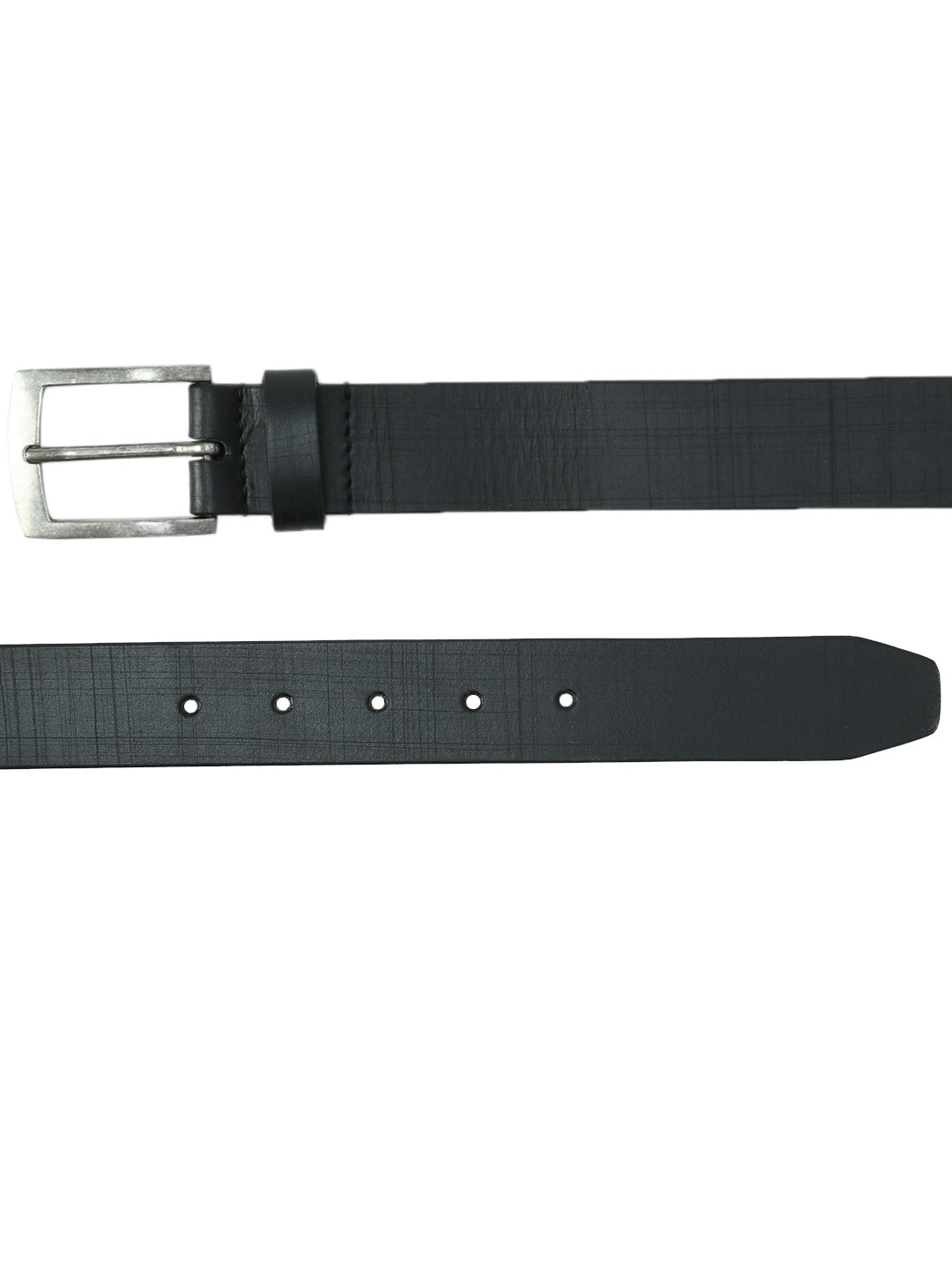 Black Patterned Leather Belt | Elegant Check Design with Silver Buckle