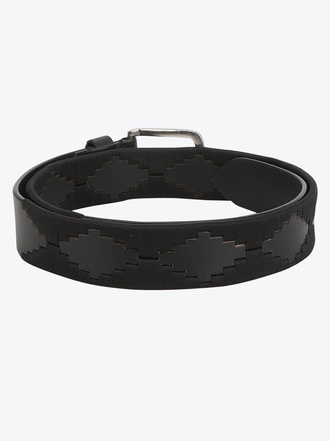 Hand Embroidered Leather Polo Belt | Unique Black Design with Nickel-Free Buckle