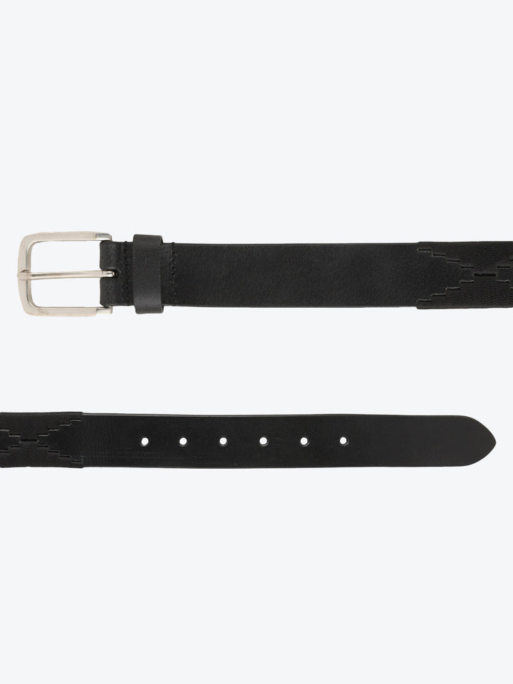 Hand Embroidered Leather Polo Belt | Unique Black Design with Nickel-Free Buckle