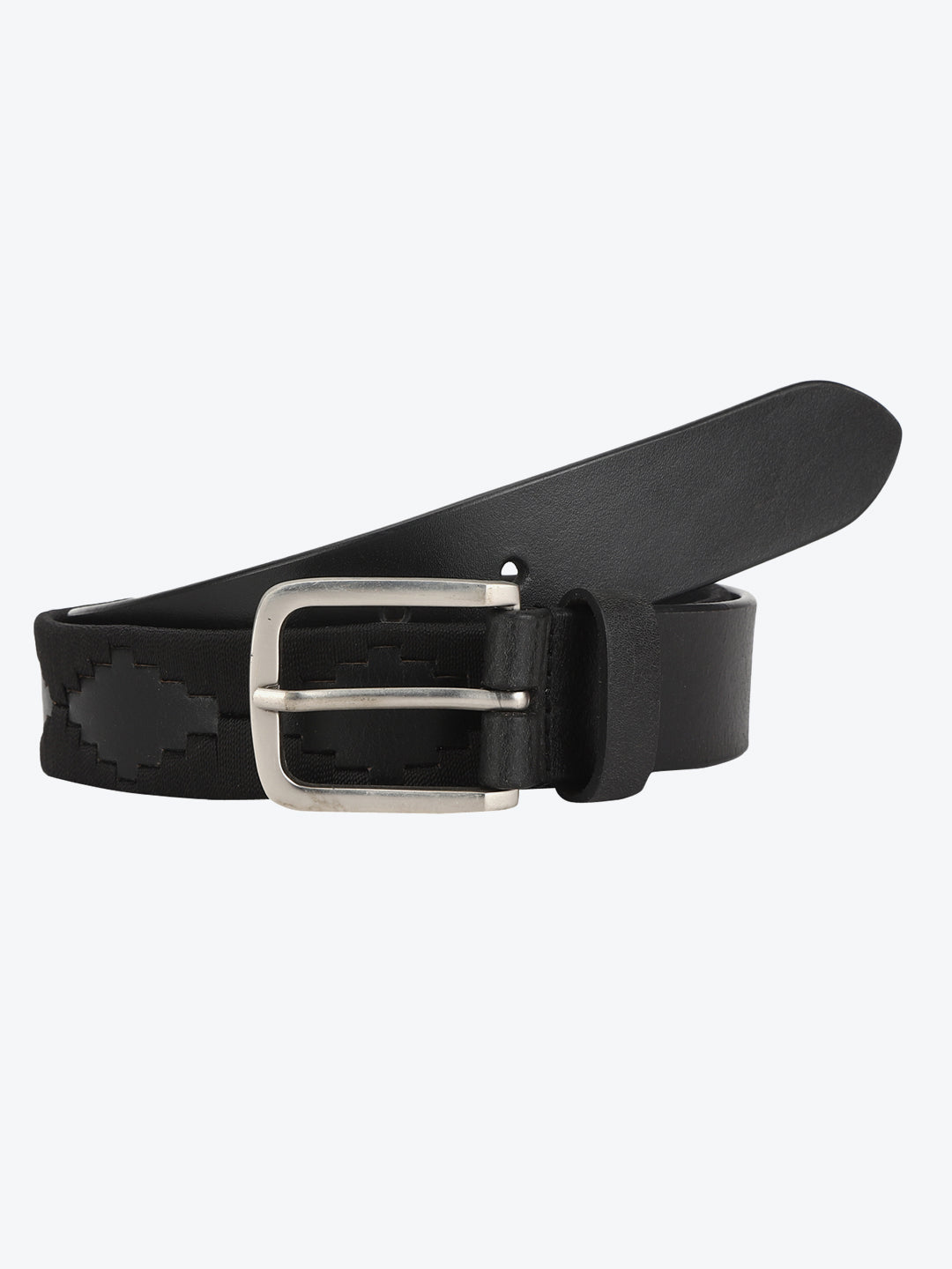 Hand Embroidered Leather Polo Belt | Unique Black Design with Nickel-Free Buckle