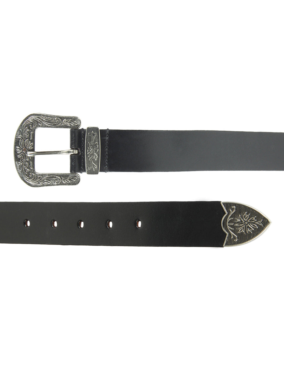 Black Western Cowboy Belt | Vintage Leather Belt with Antique Buckle