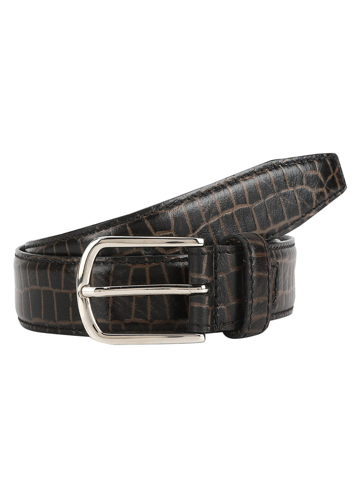 Brown croc embossed men's belt Aditi Wasan