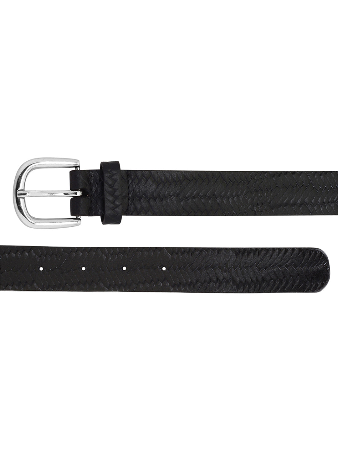 Weave Pattern Embossed Women's Belt | Genuine Leather Strap with Silver Buckle