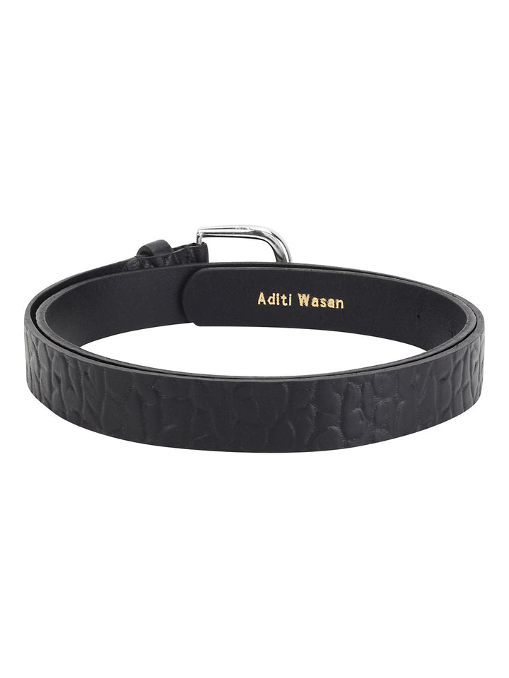 Genuine Leather Croc Pattern Women Belt | Embossed Black Fashion Accessory