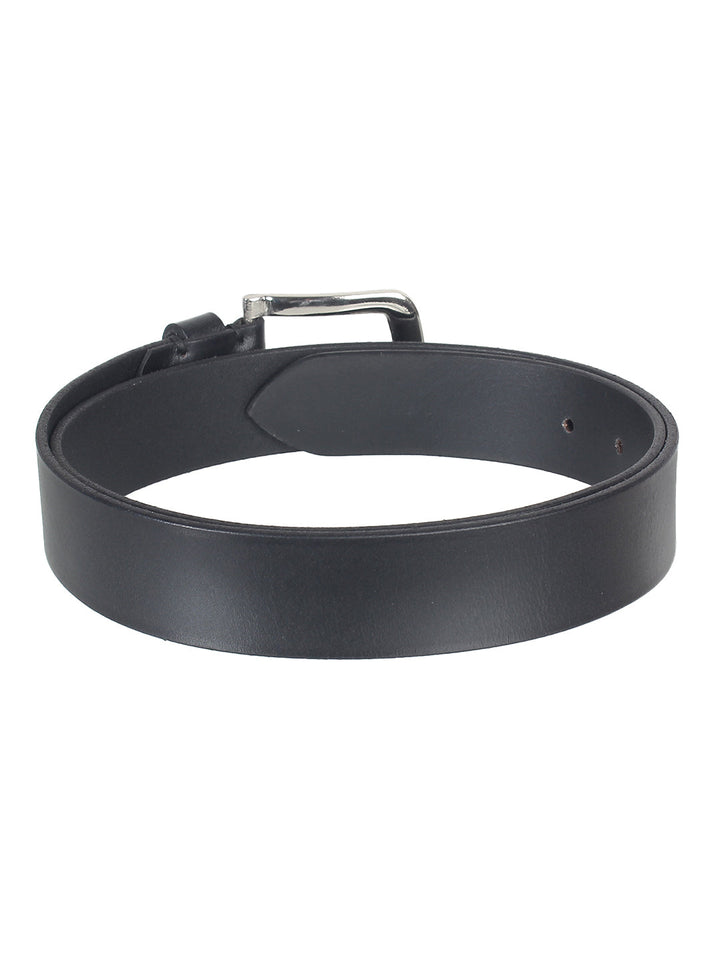 Matte Black Leather Belt | Durable Genuine Leather with Silver Buckle