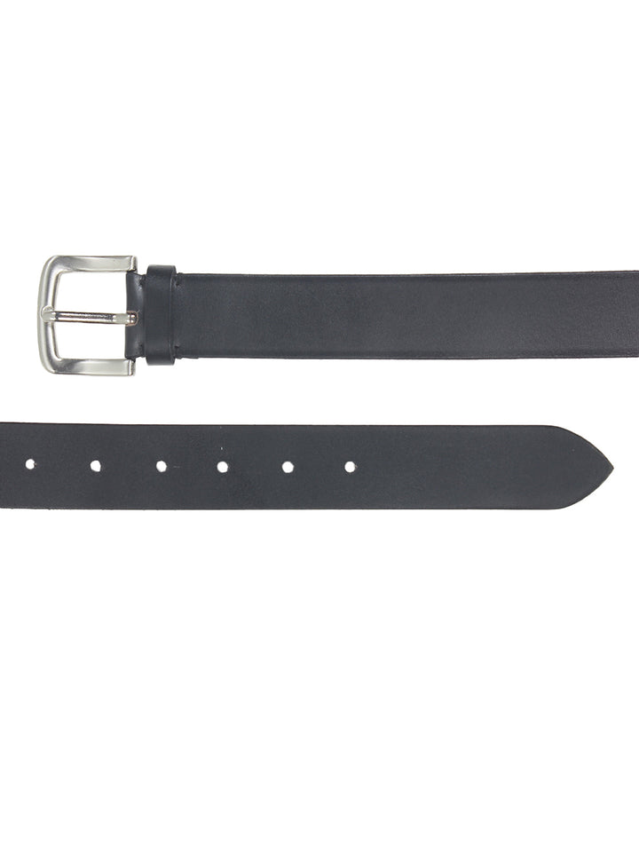 Matte Black Leather Belt | Durable Genuine Leather with Silver Buckle