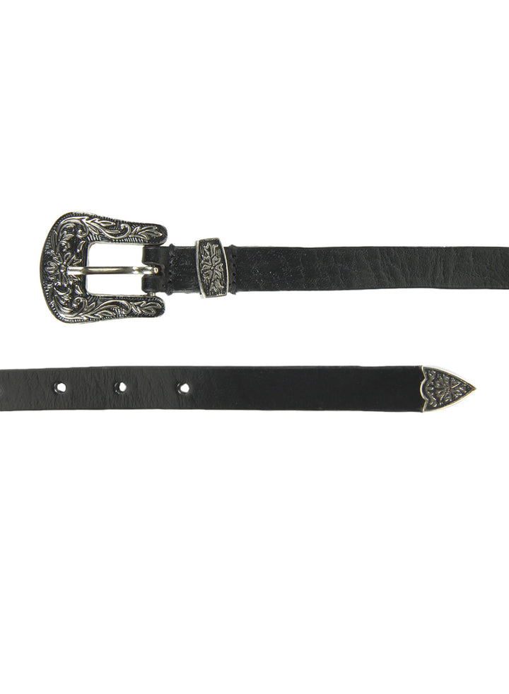 Black Textured Cowboy Women's Belt | Genuine Leather Western Buckle Belt