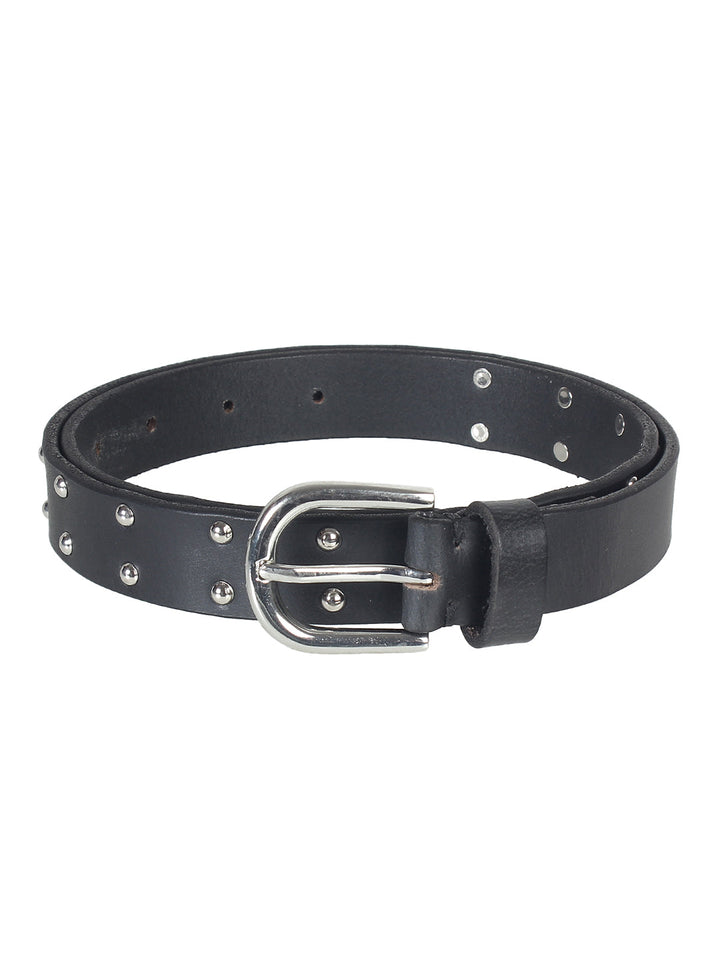 Black Studded Women's Belt | Genuine Leather with Chrome Rivets