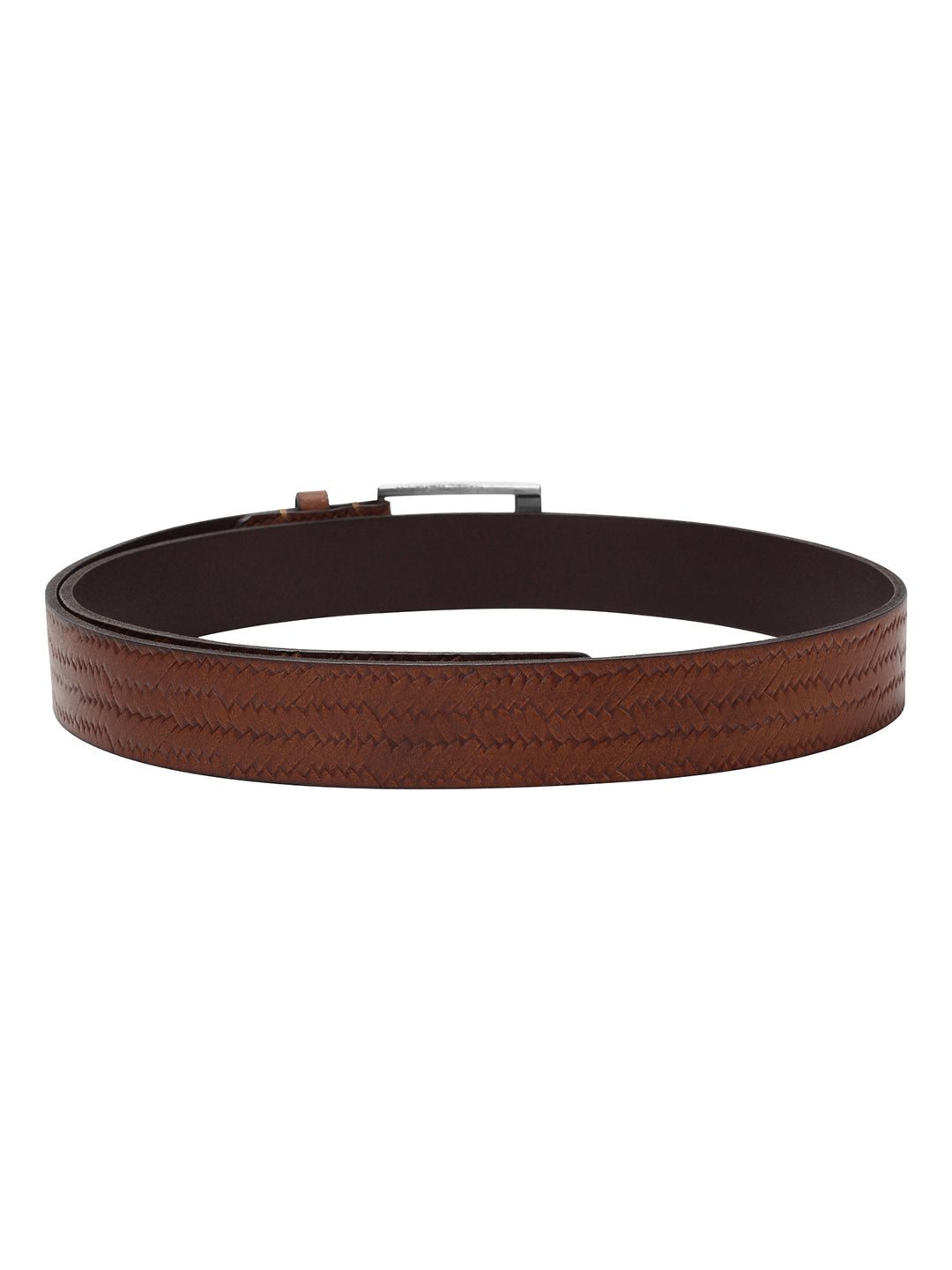 Weave Pattern Embossed Brown Leather Belt | Genuine Leather Strap, Nickel-Free Buckle