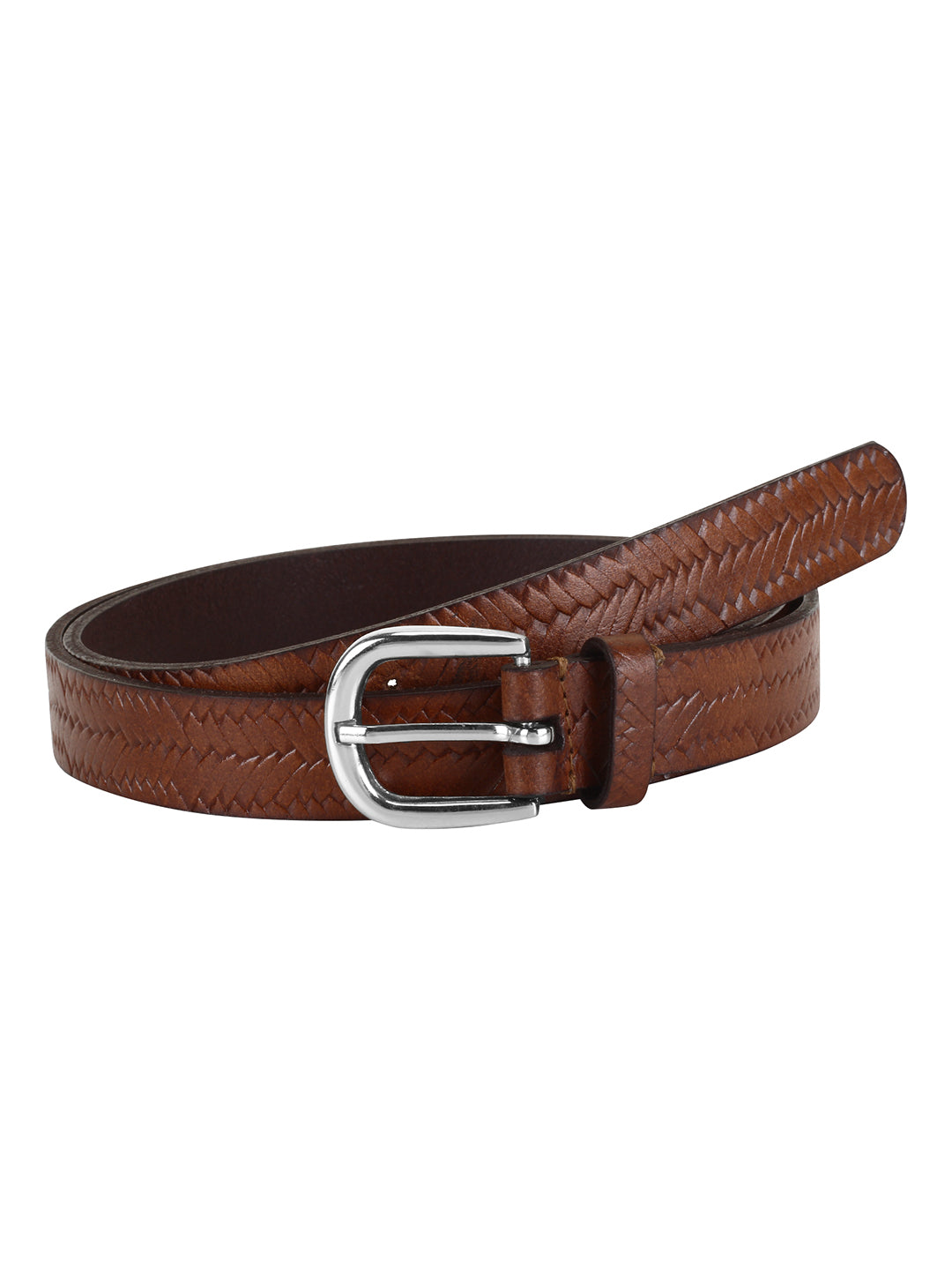 Weave pattern embossed brown belt - Aditi Wasan