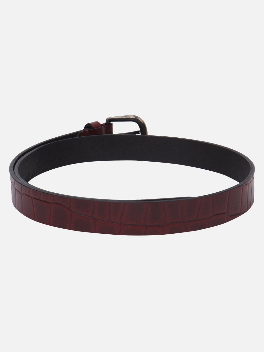 Croc Embossed Women's Belt | Elegant Two-Tone Bordo Leather Accessory