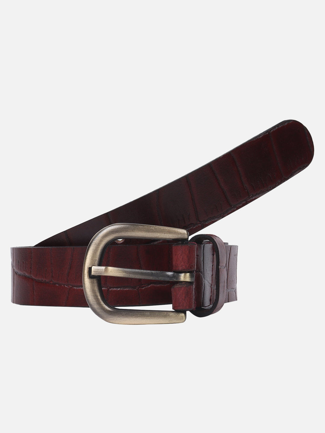 Croc Embossed Women's Belt | Elegant Two-Tone Bordo Leather Accessory