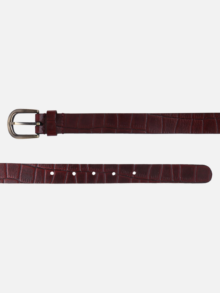 Croc Embossed Women's Belt | Elegant Two-Tone Bordo Leather Accessory